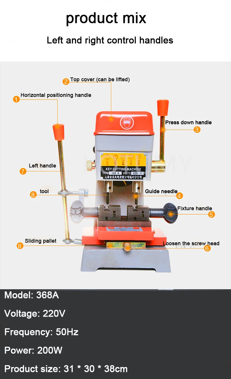 368A Vertical Key Cutter to make car door keys locksmith tools368A 220V Machine Electric Duplicating
