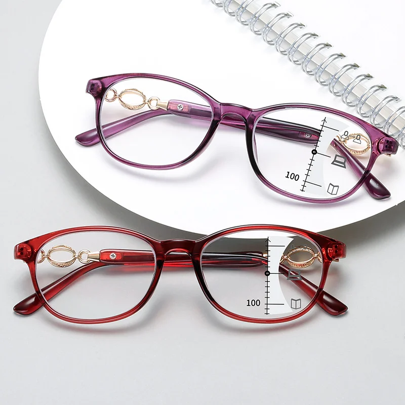 

New Fashion Progressive Multifocal Reading Glasses Women Anti-blue Light Eyeglasses Prescription Spectacles Diopter +1.0 to +4.0