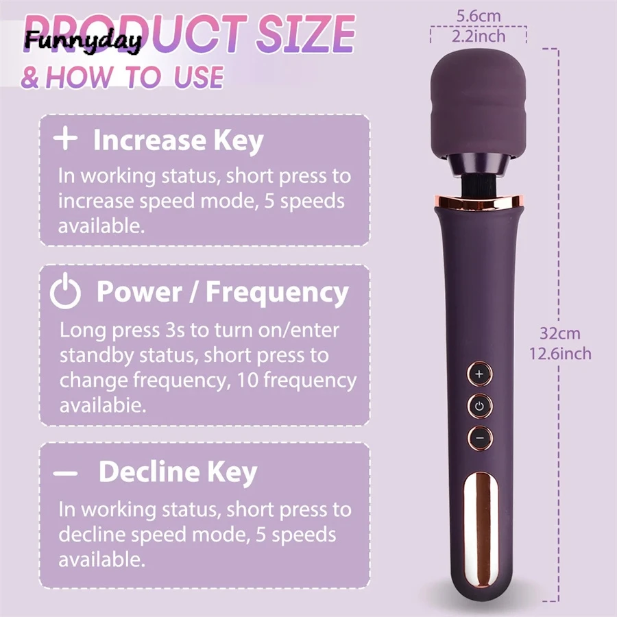 10-скоростной мощный AV-палка большой вибратор ручной волшебный вибратор-палочка