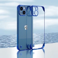 electroplated transparent ultra slim frameless case for iphone 13 pro max fine camera hole thin glossy clear plating cover ring