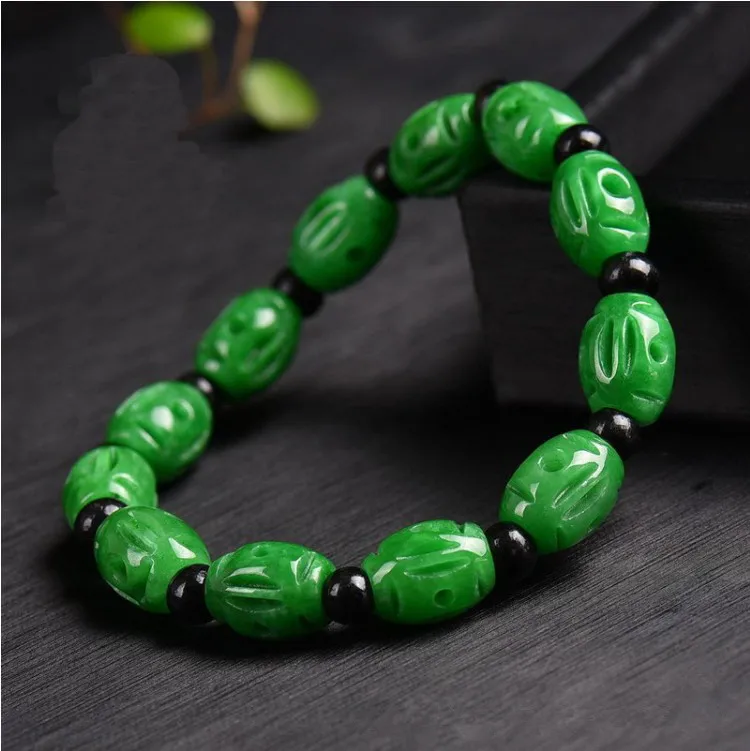

Chinese Emerald Green Hollow Bead Bracelet Elastic Bangle Jewellery Accessories Fashion Hand-carved Woman Amulet Custom Made