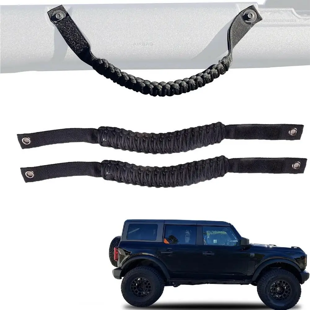 

1 Pair Grab Handles For Ford Bronco 2021-2022 Roll Bar Paracord Braided Armrest Mounting Grip Handle With Magic Tape Auto Parts