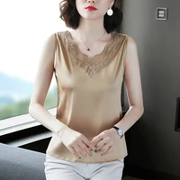 korean fashion silk tank top women satin office lady tank top lace solid women shirts loose clothing for women