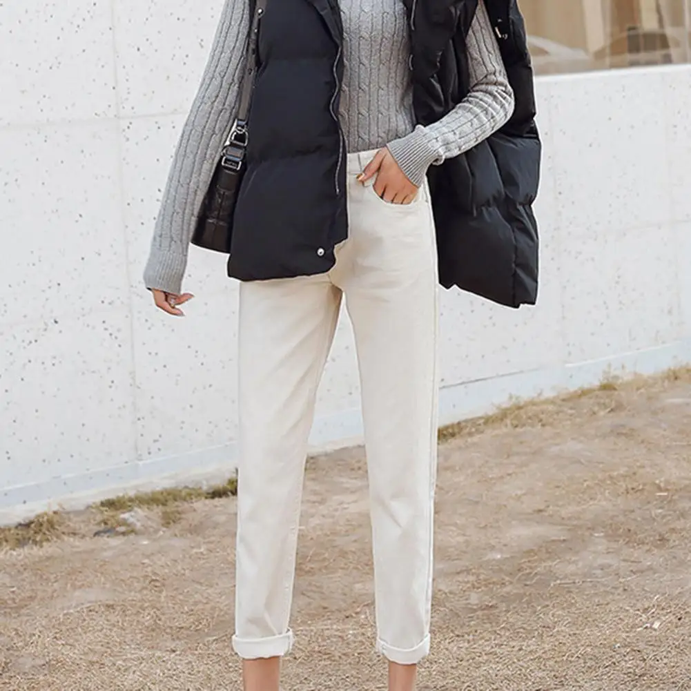 

Pockets Zipper Button Fly Women Fashion Casual Denim Harem Pants Female Clothes