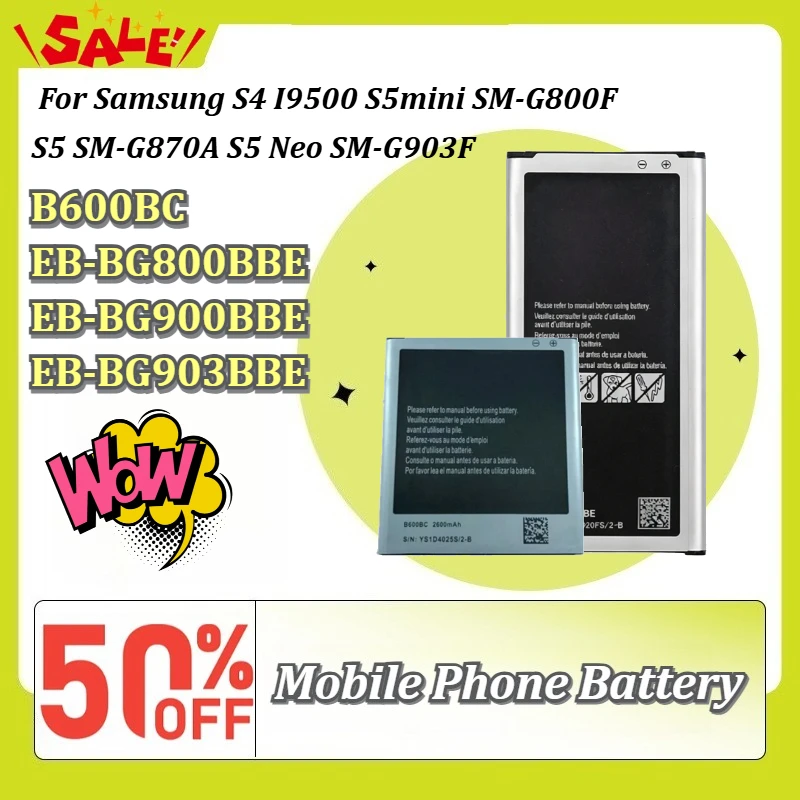 Фото Аккумулятор для мобильного телефона B600BC EB-BG800BBE EB-BG900BBE EB-BG903BBE для Samsung S4 I9500 S5mini SM-G800F S5 SM-G870A S5 Neo SM-G903F №1
