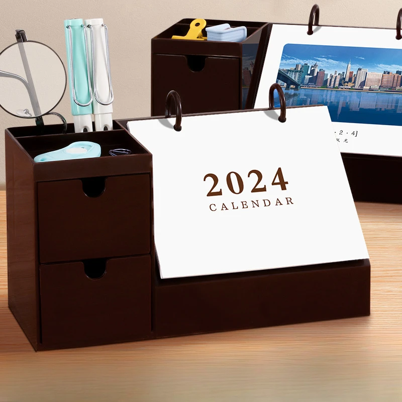 2024 г., креативный минималистичный настольный календарь, ящик для хранения, ежемесячный календарь с часами на внутренней странице, украшение для рабочего стола в офисе 2024 г., креативный минималистичный настольный календарь, ящик для хранения, ежемесячный календарь с часами на внутренней странице, украшение для рабочего стола в офисе