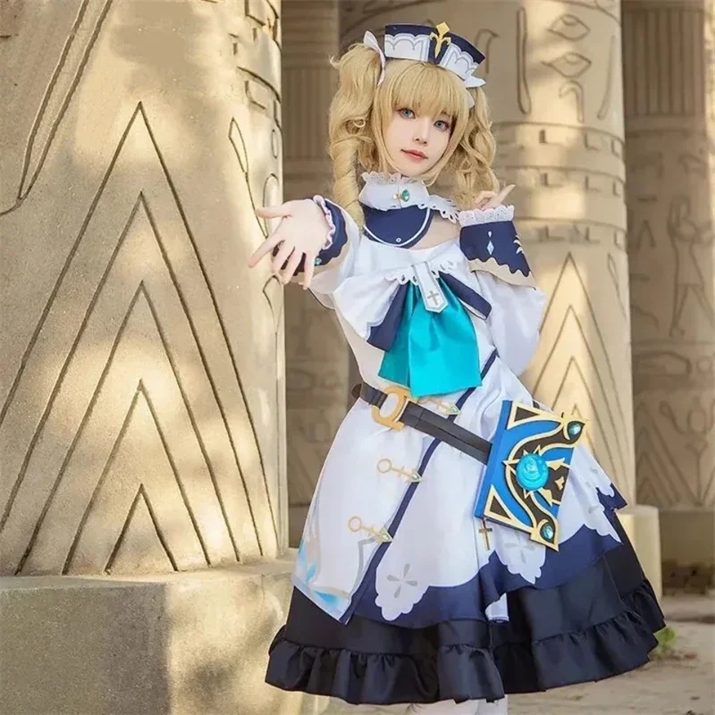 Game Genshin Impact Barbara Gunnhildr Cosplay Costume Wig Cute Maid Dress Women Halloween