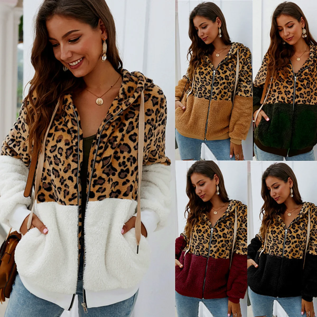 

2023 Women's Wear Fashion Clothing Leopard Print Stitching Winter Coat Top