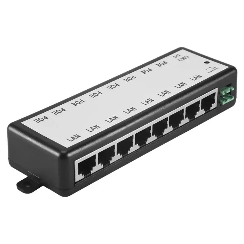 Фото Инжектор PoE B03B-8 с 8 портами, разветвитель PoE для сетевых камер видеонаблюдения, питание по Ethernet IEEE 802.3af №1