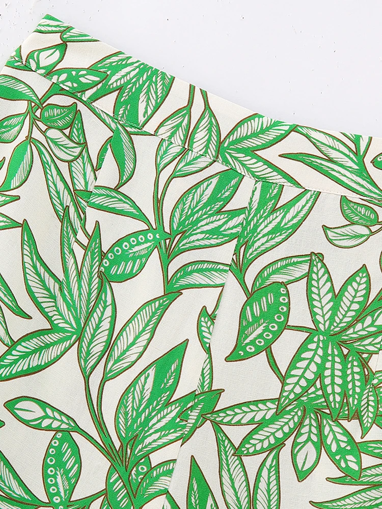 PAILETE Women 2023 fashion pleated print shorts vintage high waist side zipper female short pants mujer