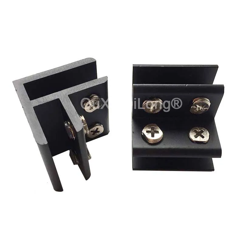 

50PCS Balck Aluminum Alloy Glass Clamps Clips 90 Degree Glass Shelves Connectors Screen Partition Brackets No Drilling