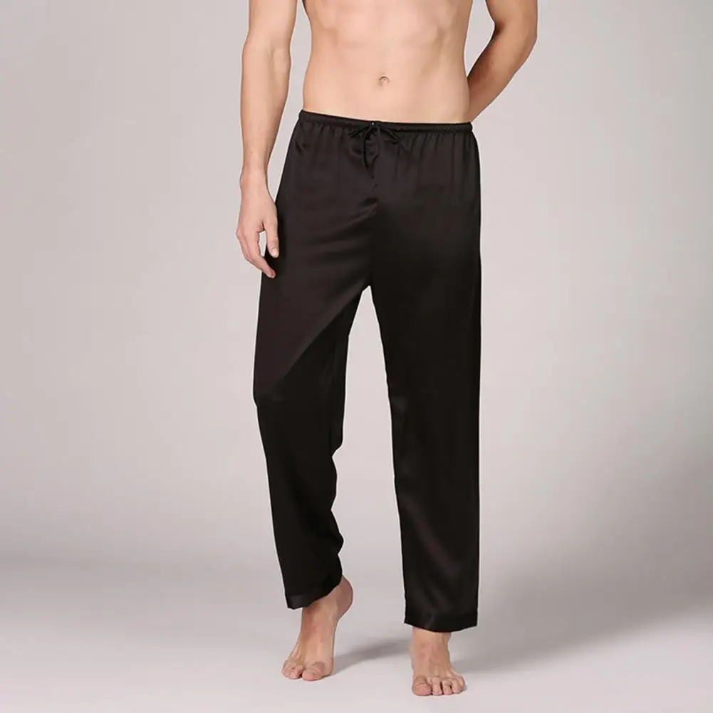 

Men Mid-rise Elastic Waistband Drawstring Thin Sleeping Pants Men Solid Color Ice Silk Casual Pants Homewear pantalones hombre