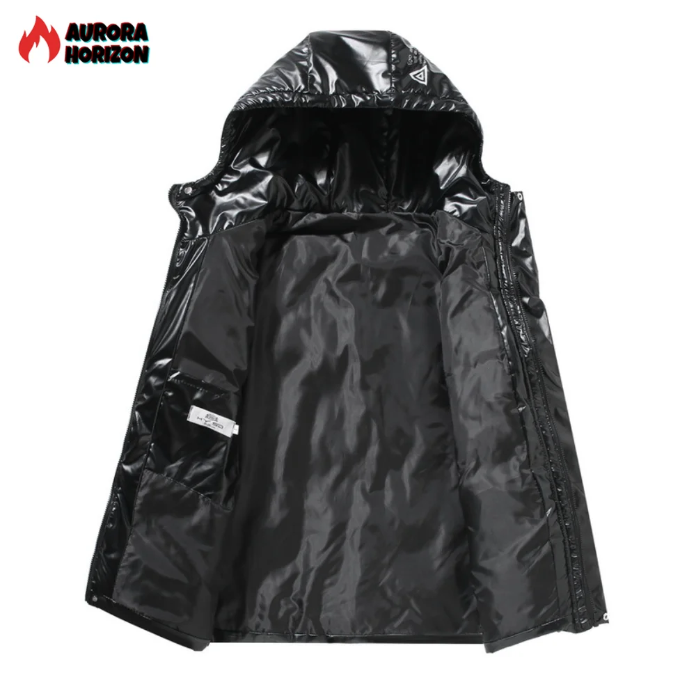 AuroraHorizon 2023 Down Jacket Men Winter New Down Cotton Coat Warm Wear Hooded PLUS SIZE 5XL Jacket Windbreaker  Shiny Fabric