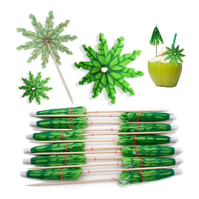 

50PCS Tropical Coconut Palm Tree Umbrella Drinks,Handmade Cocktail Parasol Stick For Cocktail Drink&Food Decoration