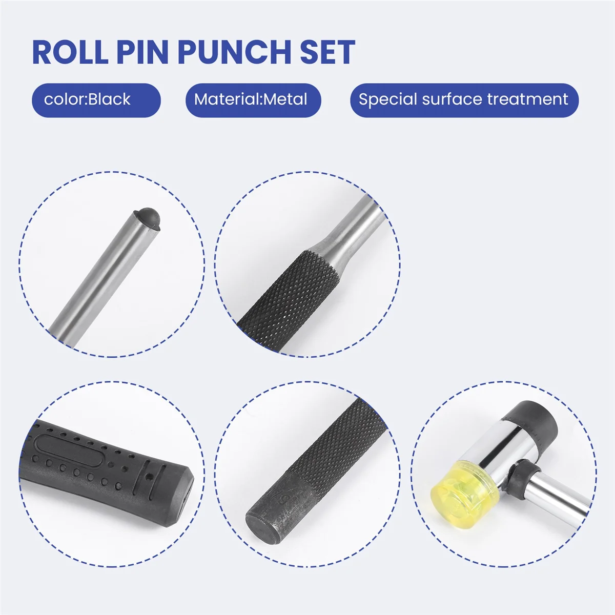 

Roll Pin Punch Set with Storage Pouch,Smithing Punch Removing Repair Tools,with Bench Block Pin Punches and Hammer