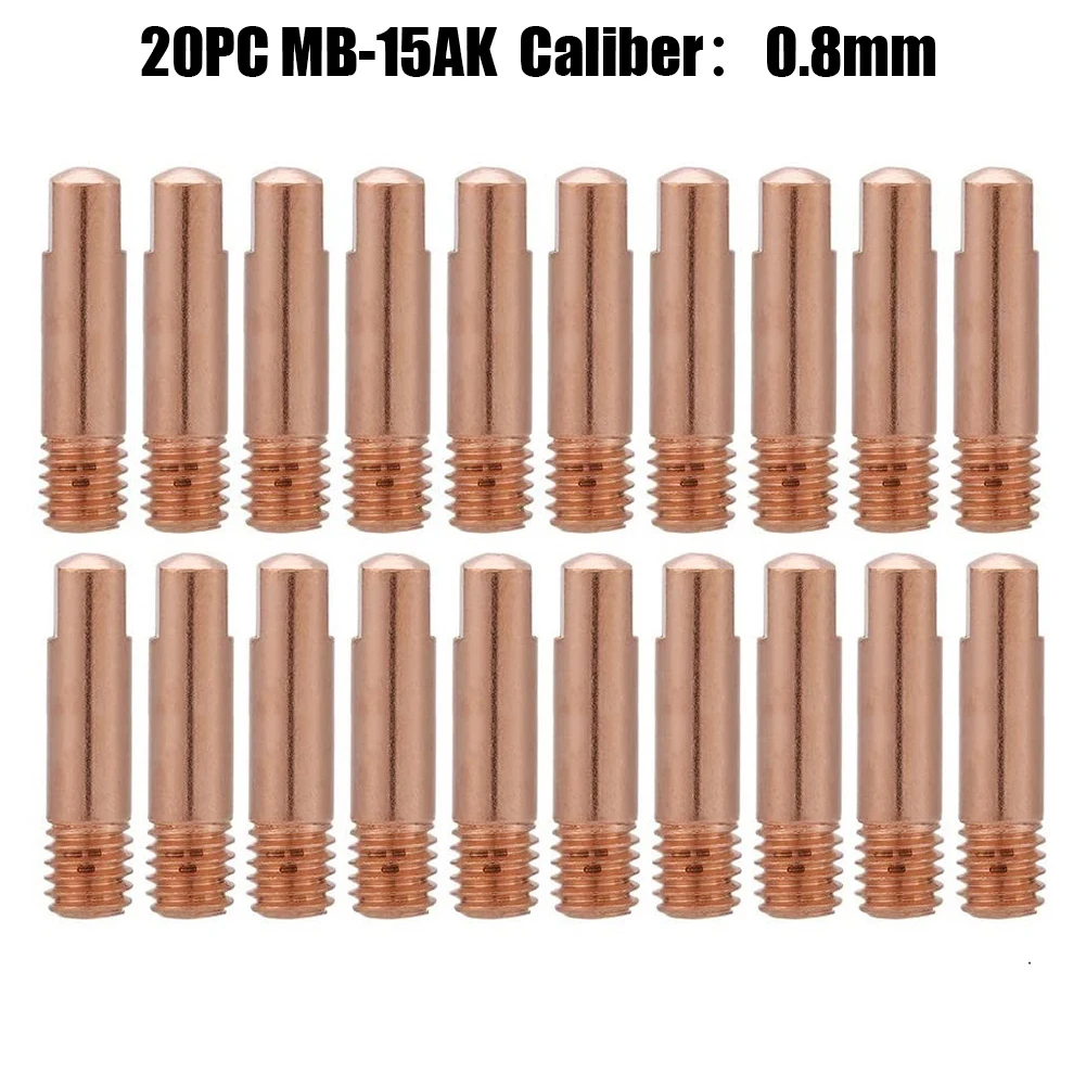 

20PC Tip Gas Nozzle MB-15AK M6*25mm Welding Torch Contact Contact Tip Gas Nozzle 0.6-1.2mm For MIG/MAG Welding Torch