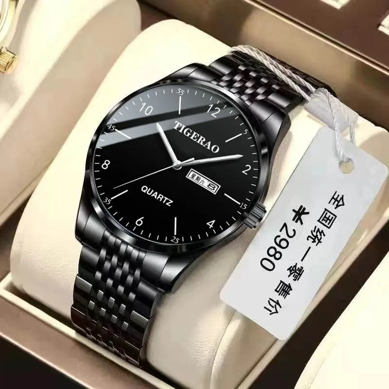 New Men's Watch Business Leisure Quartz Watch Waterproof Glow Leather Mesh Band Fashion Quartz Sports Watch Business Gift