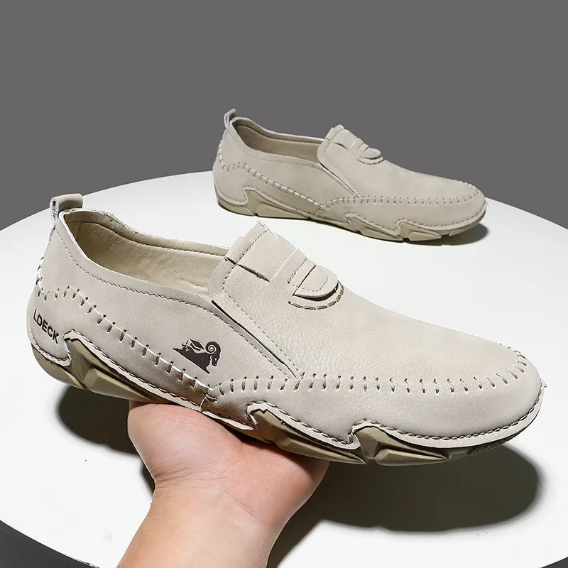 

Dropshipping Men's Sneakers Fashion Leather Handmade Loafers New Lightweight Flat Casual Shoes Large Size 38-46shoes for Men2023