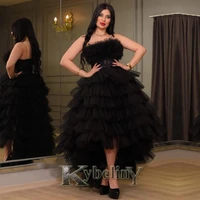 kybeliny 2022 black high low aline evening dresses tiered prom robe de soiree graduation celebrity vestidos fiesta women formal