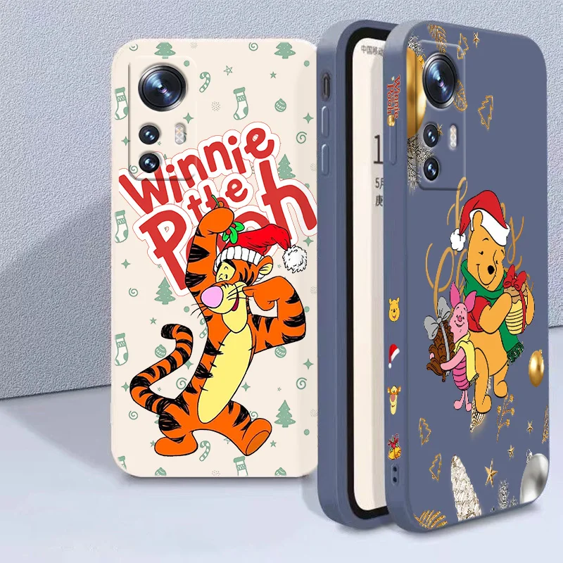 

Disney Christmas Winnie the Pooh Phone Case For Xiaomi A2 A3 6 6X 10 11X 11T 11T Pro 11i 5G 12 12X 12 Pro Liquid Left Rope Soft