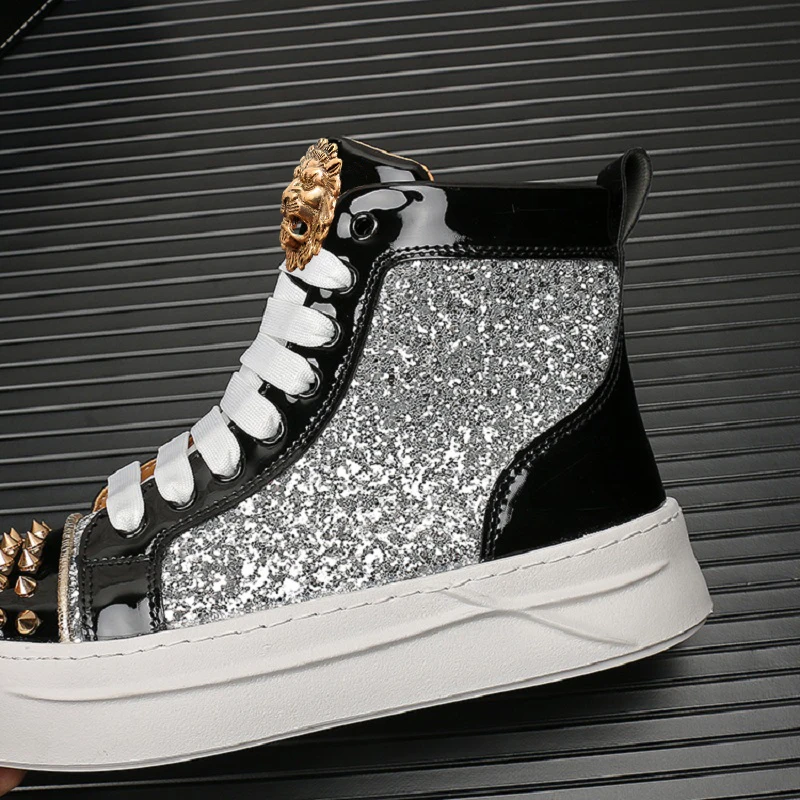 НОВЫЕ роскошные мужские кроссовки со стразами ботинки с шипами повседневные в