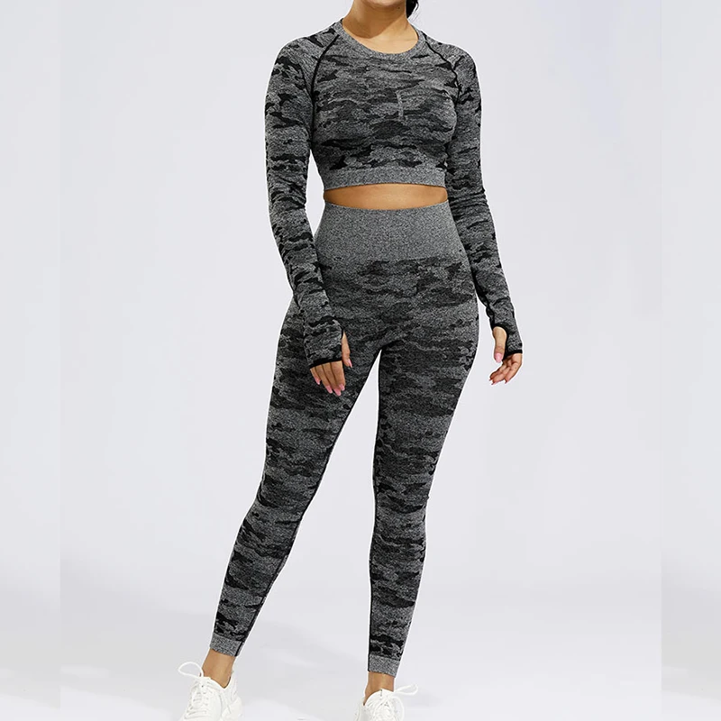 

Sports Suits Set Women Yoga Sets Gym Fitness Athletic Pants Camouflage Leggings Sportswear Seamless Sports Shirts
