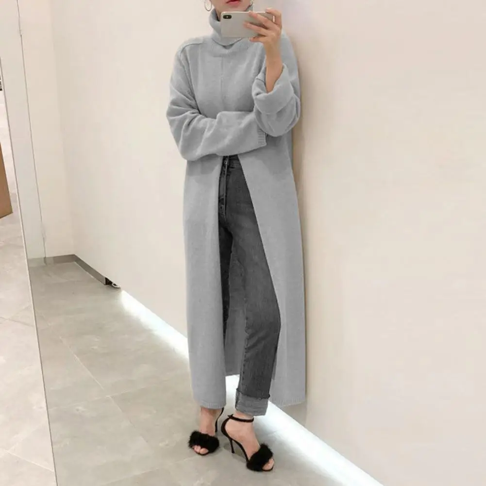 

Lady Knitwear Chic Fall Winter Women Sweater Front High Split Long Type Knitwear Thick Pullover Sweater Sweater Jumper