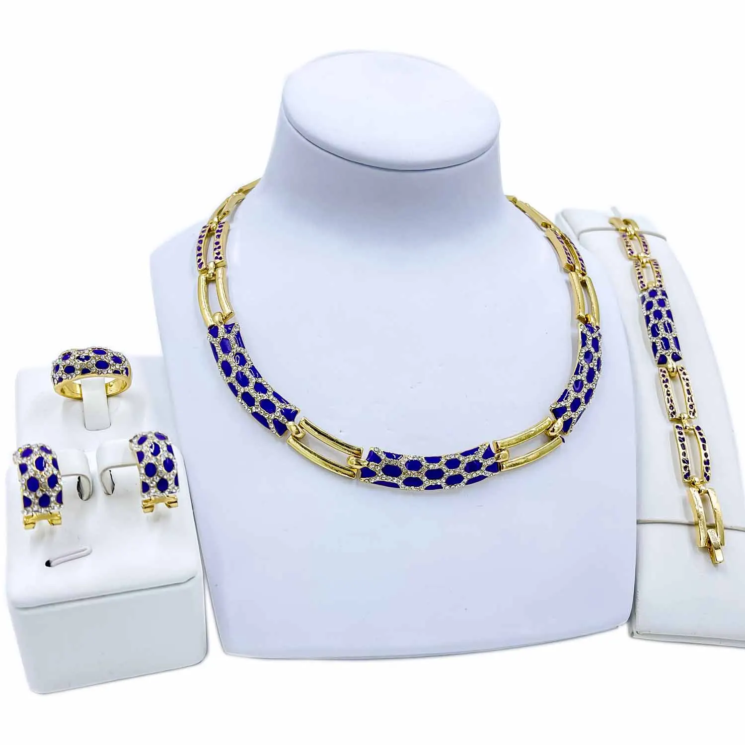 

Винтажное ожерелье из Дубая, фиолетовый эмалированный браслет для женщин, серьги-гвоздики с кристаллами, элегантный свадебный комплект сва...