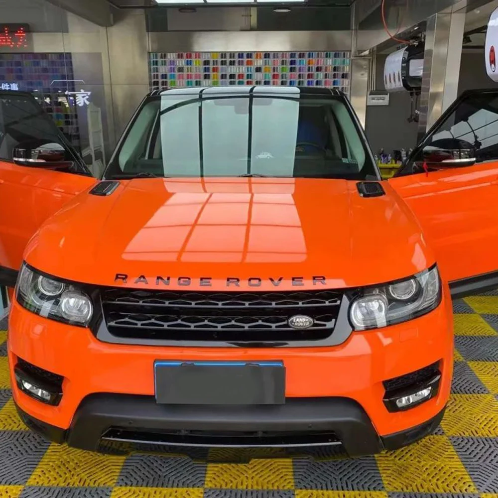 

1.52*18m Premium Wraps Super Gloss PET Flame Orange Vinyl Wrap Vehicle Wrap Color Options