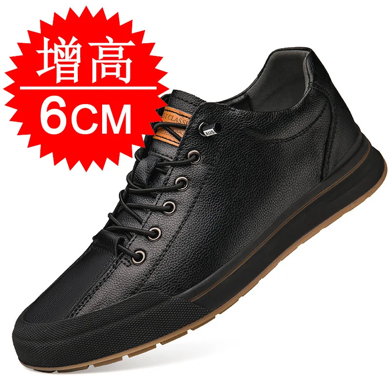 Фото Elevator Shoes for Men Height Increasing Sneakers 6cm Inches Taller Leather Casual Shoes with Height Increase Shoes №1