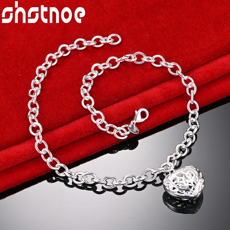 

SHSTONE 925 Sterling Silver 18 Inch Hollow Heart Pattern Pendant Chain Necklace For Woman Birthday Party Wedding Fashion Jewelry