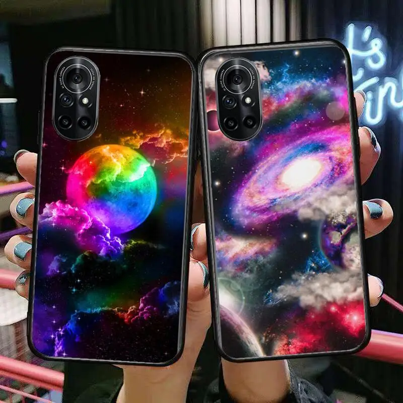 

HD-fluorescent glitter Clear Phone Case For Huawei Honor 20 10 9 8A 7 5T X Pro Lite 5G Black Etui Coque Hoesjes Comic Fash des