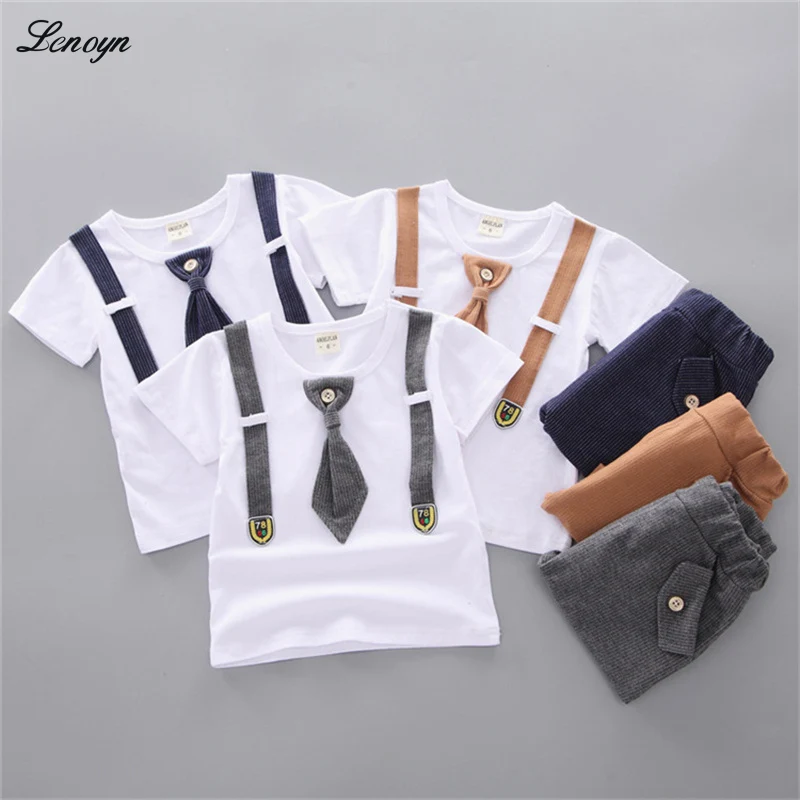 

Lenoyn Summer New Clothing Set Top Short Sleeved Suit With Shirt Baby Boy Girl Suspender Casual Wear 2-Piece Clothes Sets