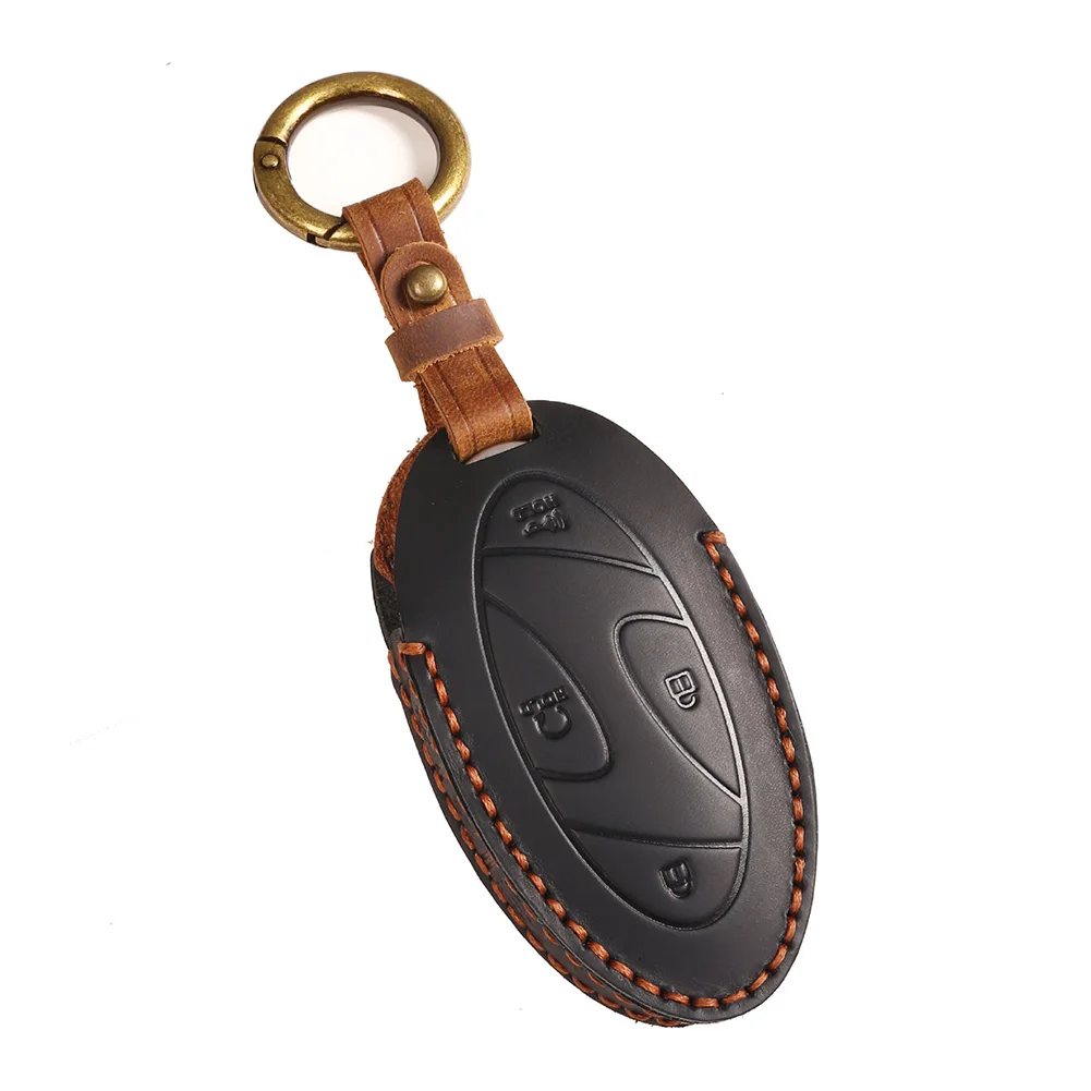

Cowhide Leather Car Key Case Key Chain For Hyundai Ioniq 6 EV 5 Buttons Car Key Shell Cover Case Decoration Accessories