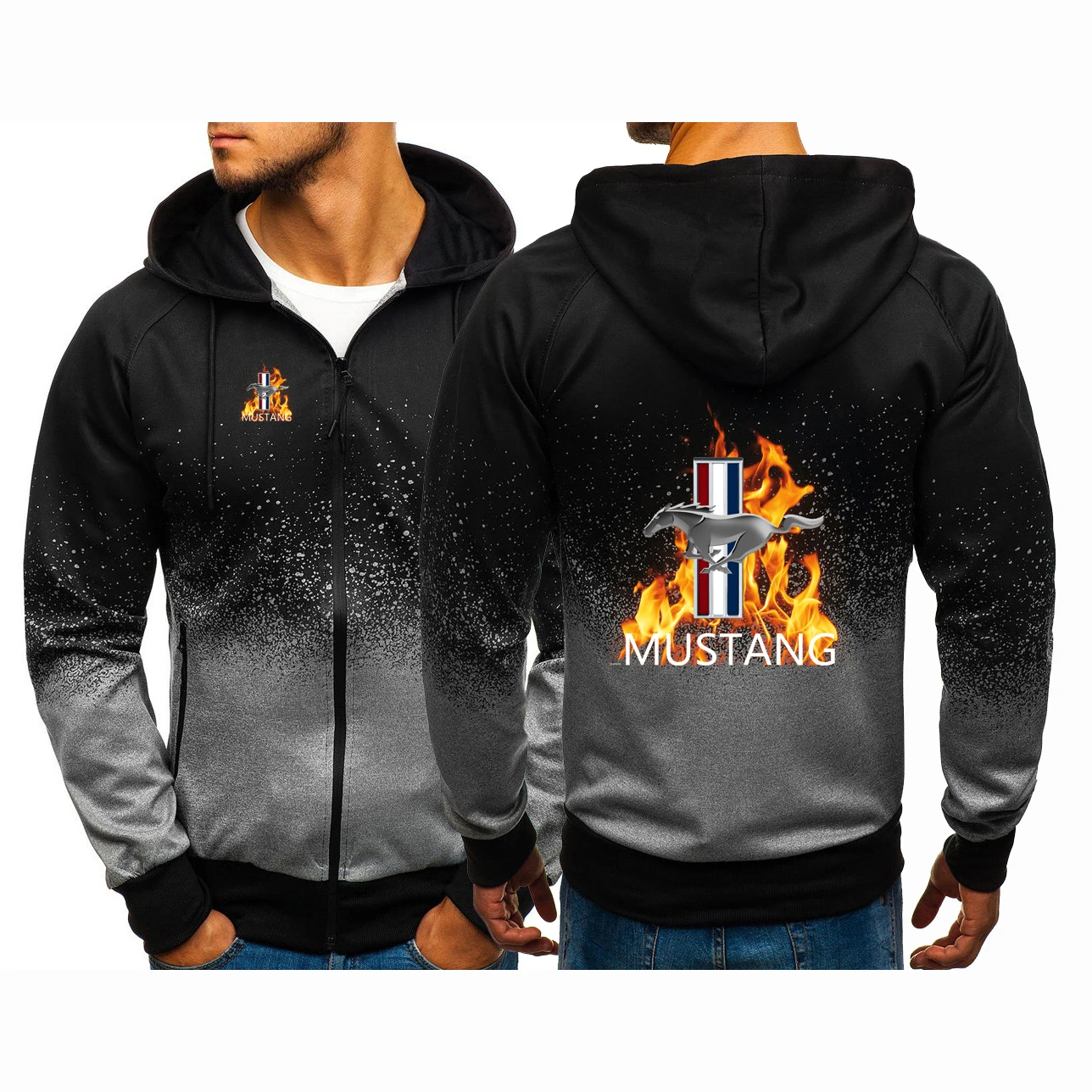 

2022 Men's Hoodies Mustang Printing Zipper Hoodie Punk Harajuku Style Gradient Color Sweatshirt Jacket Male Clothing