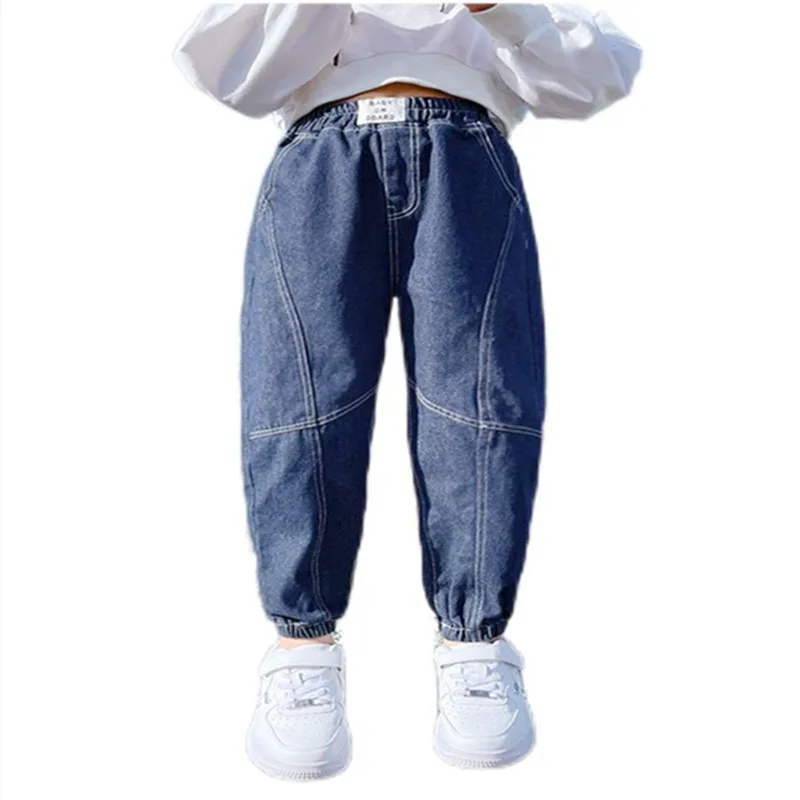 

Новые модные джинсовые брюки для девочек на весну и лето, хлопковые модные эластичные брюки для подростков, детские узкие длинные джинсы с э...