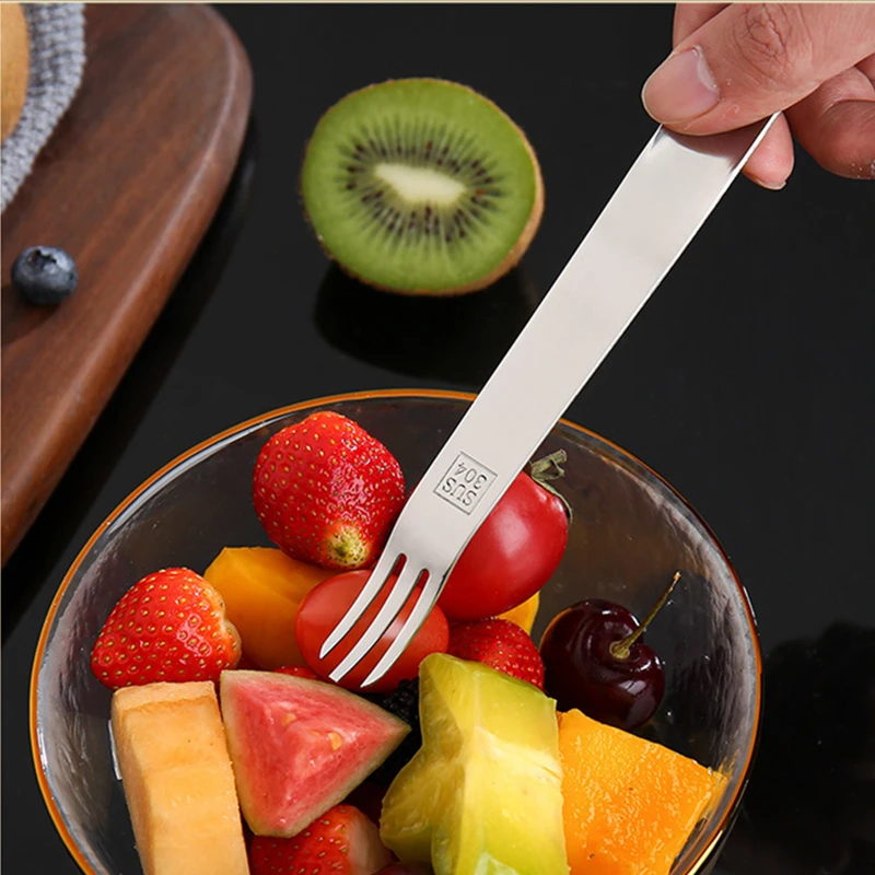 

304 Stainless Steel Three-tooth Fruit Fork Multifunctional Double-headed Fork and Spoon Household Creative Desserts Spoon