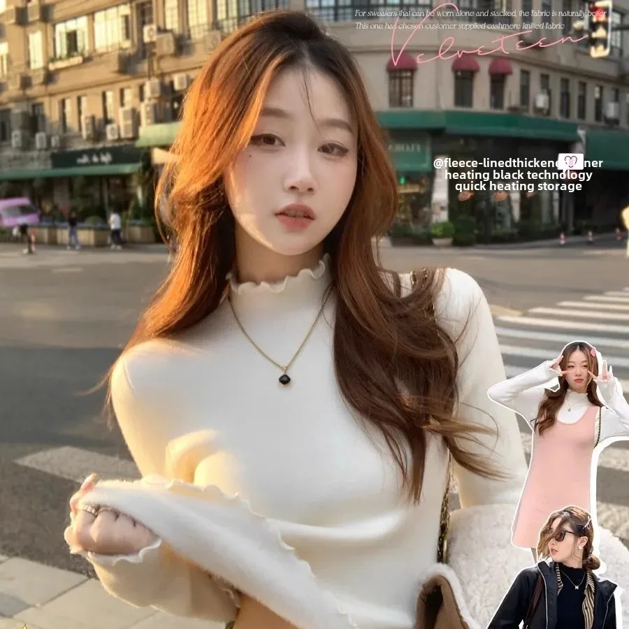 Женский топ на осень/зиму 2023 новый стиль белый вязаный флисовой подкладке с