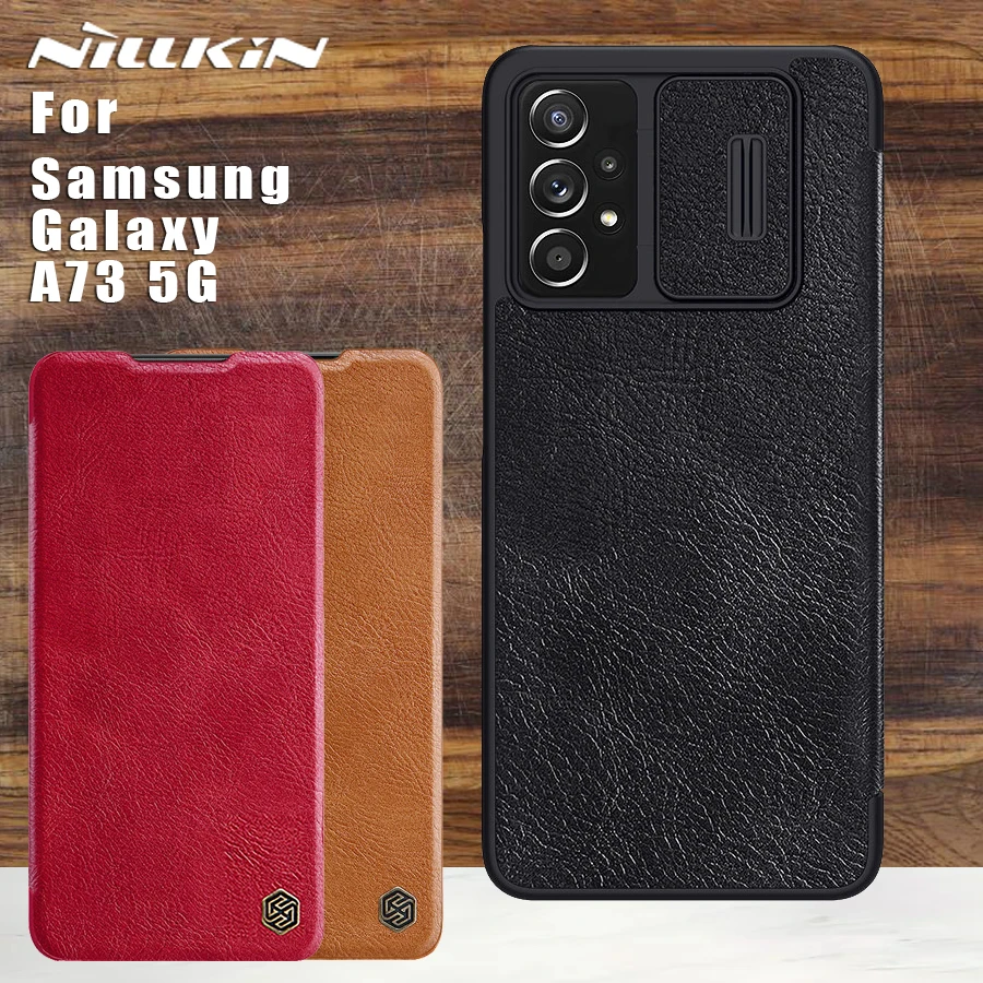 

NILLKIN Qin Case for Samsung Galaxy A73 5G Case Camshield PU Flip Leather Card Slot Back Cover Case for SM A73 5G