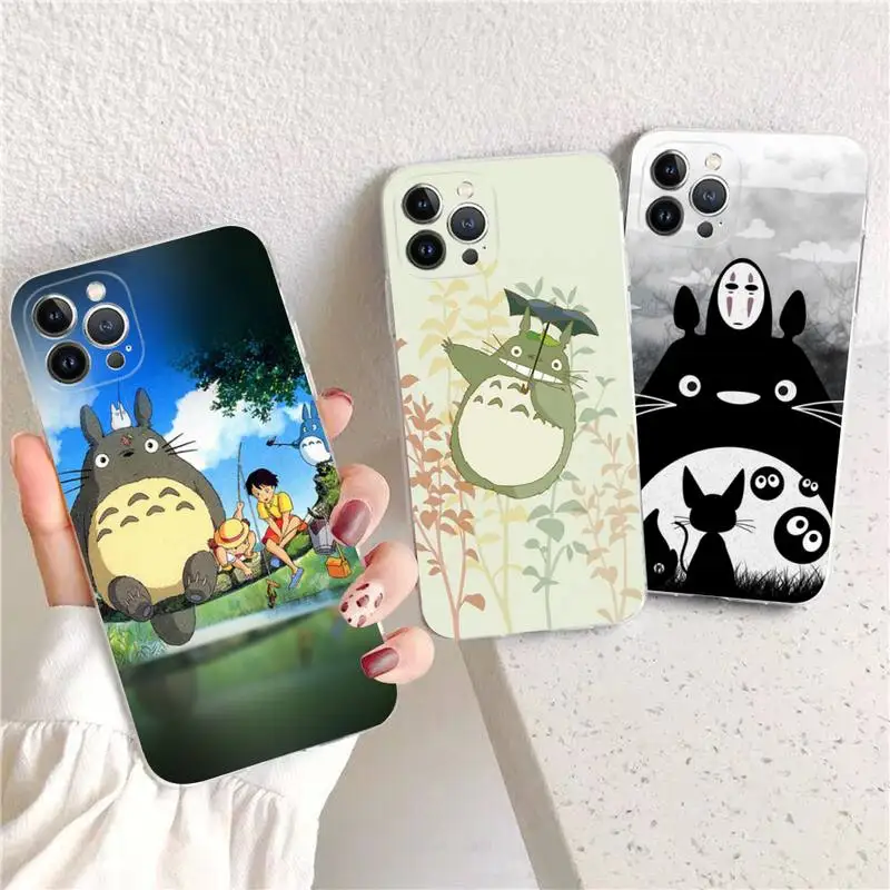 

YNDFCNB Totoro Phone Case For iPhone 13 14 Pro Max XS XR 12 11 Pro 13 Mini 6 7 8 Plus Clear Back Cover Capa