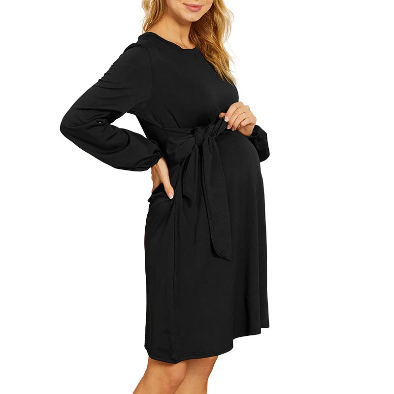 New Spring & Autumn Pregnancy Clothes Maternity Dress Plus Size Dress Fashion Casual Cotton Long Sleeve Solid Pregnancy Dress enlarge