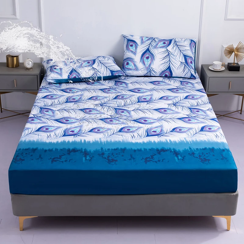 

Waterproof Marble Printed Fitted Sheet Bed Cover Mattress Protector,Sheet With Elastic Band 160*200,Breathable Soft