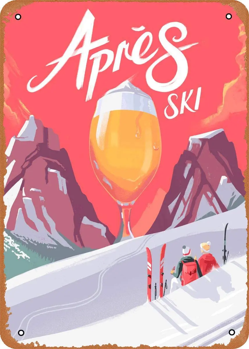 

Fanzi Vintage Look Metal Sign Ski Poster Apres Ski Tin Plate Wall Decor