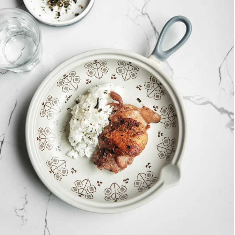 

Retro Ceramic Frying Pan Baked Rice Baking Pan Suitable for Gas Stove Oven Kitchen Tableware Daily Necessities Photography Props