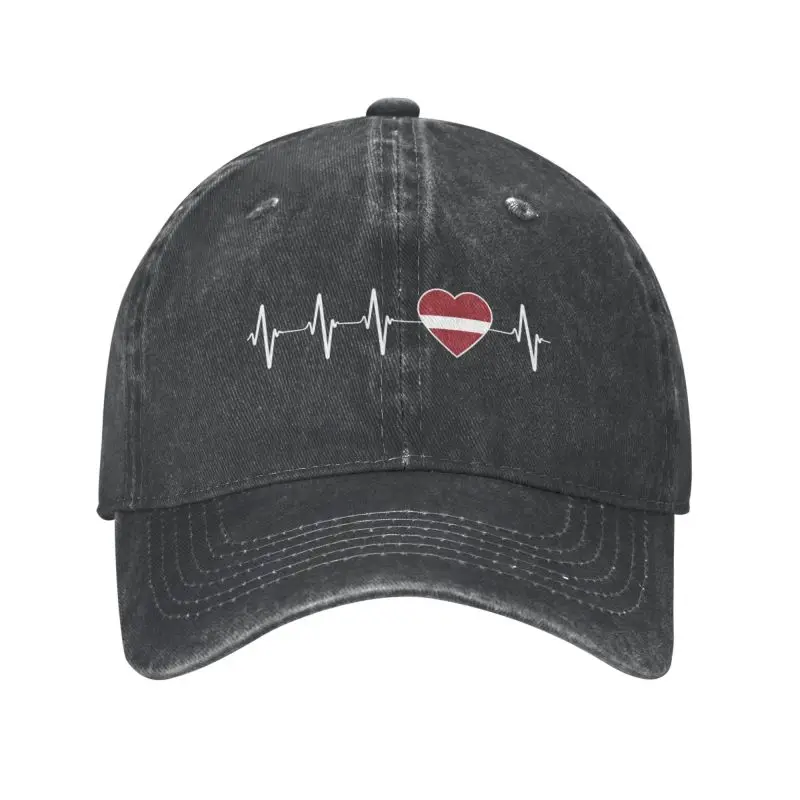 

Punk Cotton Latvian Heartbeat Baseball Cap Men Women Breathable I Love Latvia Country Flag Heart Dad Hat Outdoor