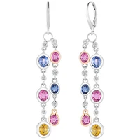 trendy silver plated geometric tassel drop earrings for women multicolor cz stone inlay drop long earrings pendientes mujer moda