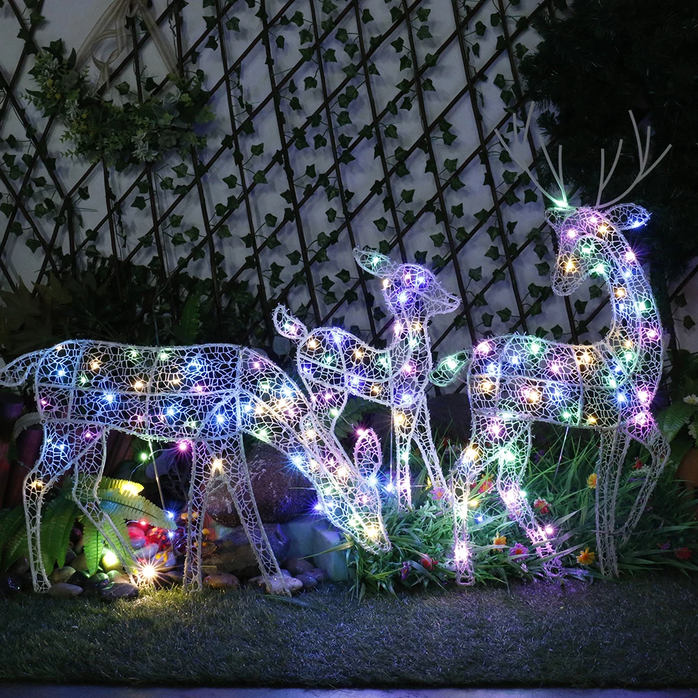 

DIY Glitter Reindeer Battery Powered LED Reindeer Glowing Light Iron Art Elk Yard Ornament Lamp Handmake Christmas Decorations