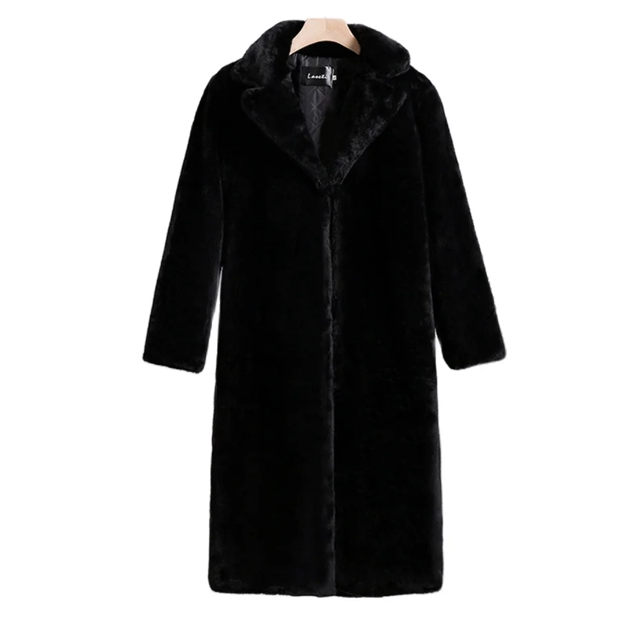 Oversized 5XL Winter Imitation Mink Faux Fur Long Coat Women Warm Thick Overcoat Basic Solid Outwear Soft Cotton Padd Jackets