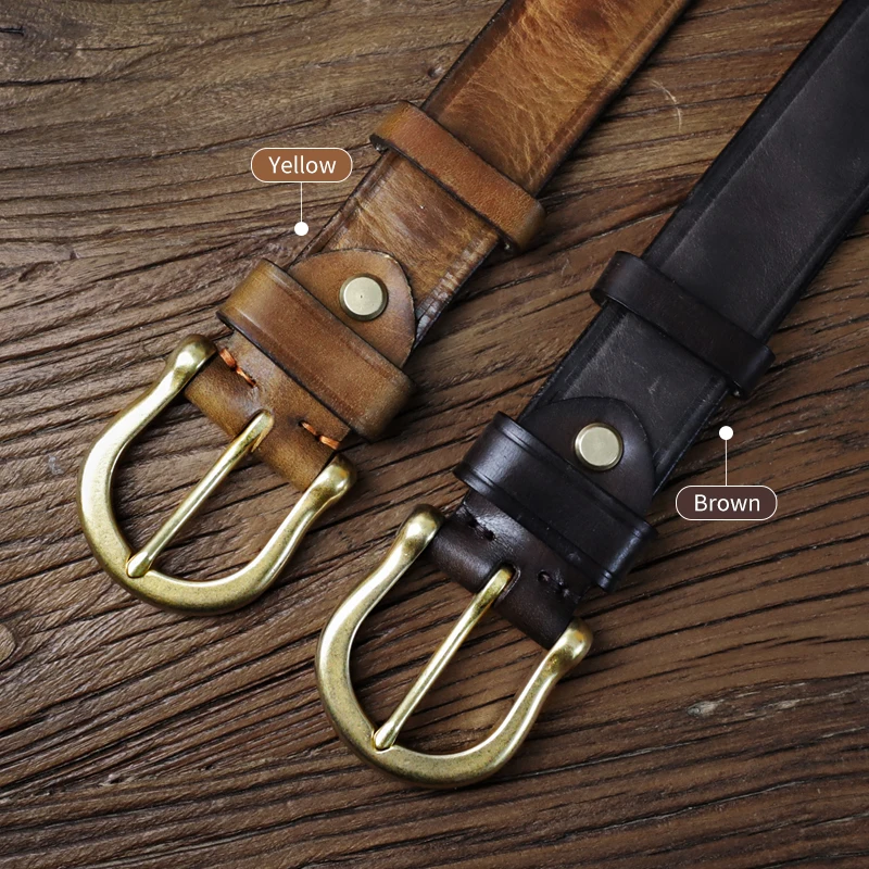 Vintage Men's Belt Handmade Genuine Leather Horseshoe Copper Buckle Belt Cowhide All-match Jeans Soft Belt