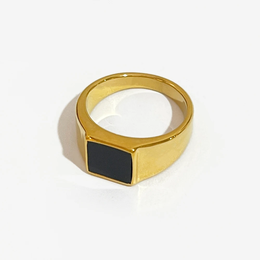 

Peri'sBox Textured Circle Square Black Enamel Rings Yin and Yang Geometric Rings for Women Vintage Stainless Steel Jewelry 2020